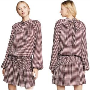 Ramy Brook Black and White Houndstooth Long-Sleeve Dress